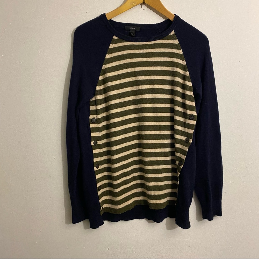 J. Crew Navy, Olive and Cream Striped Sweater: Size Medium
